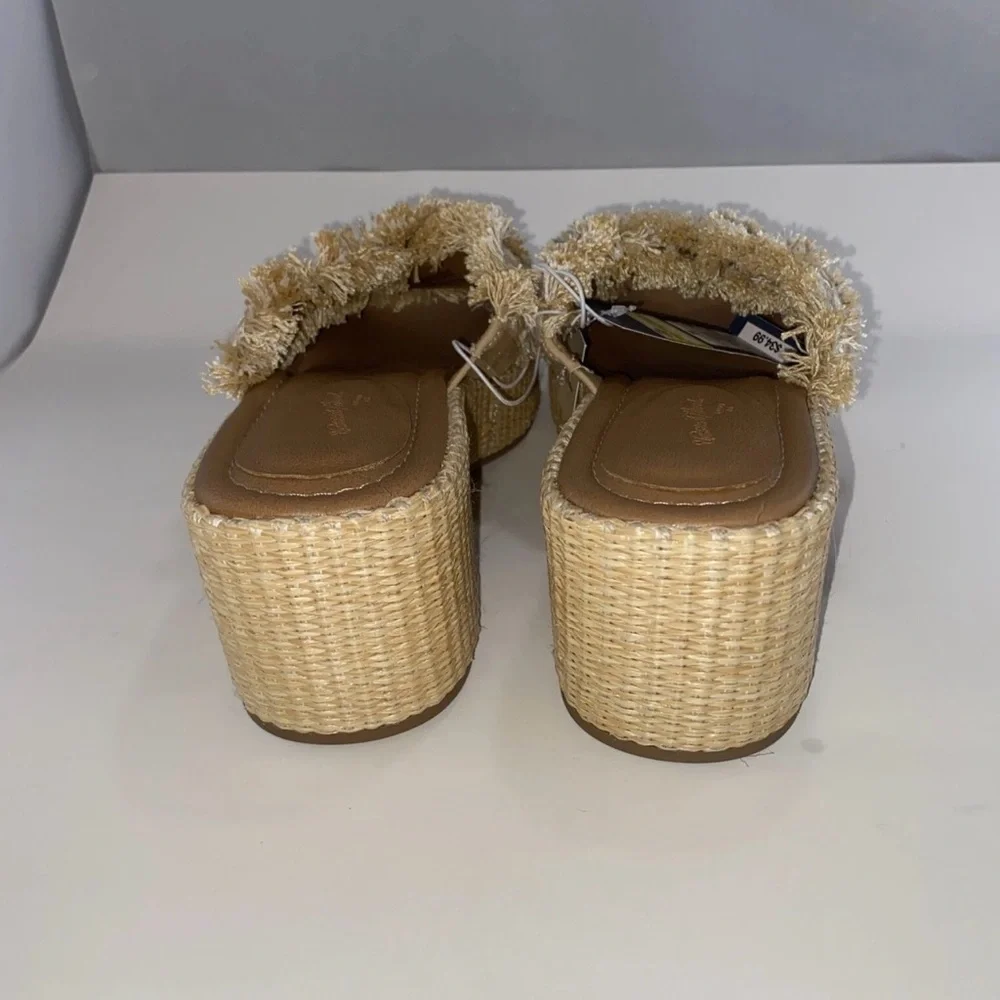 Size 11 Sally Beach Women's Boho Woven Platform Heels- Cream